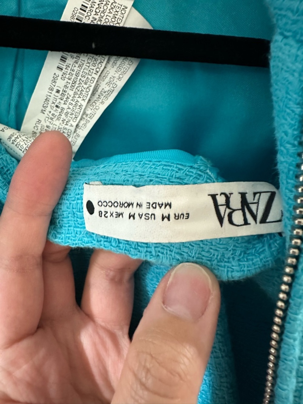Zara Cropped Turquoise Bouclé Jacket - Picture 3 of 4